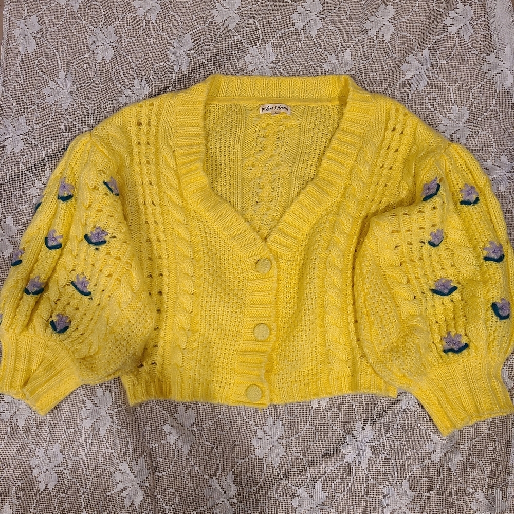 For Love and Lemons yellow floral cardigan size L
